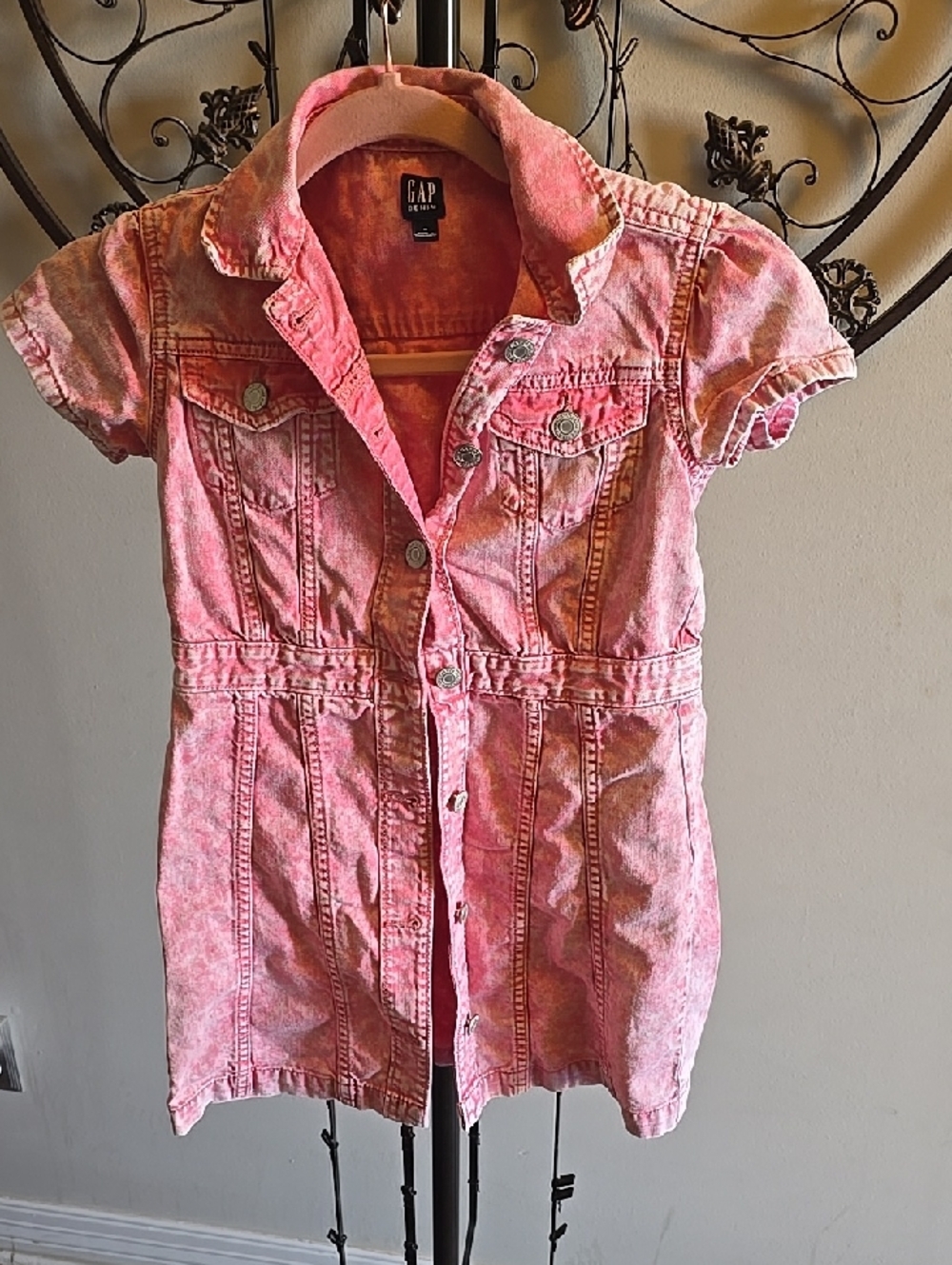 GAP Girls' Pink Short-Sleeve Denim Jacket Dress